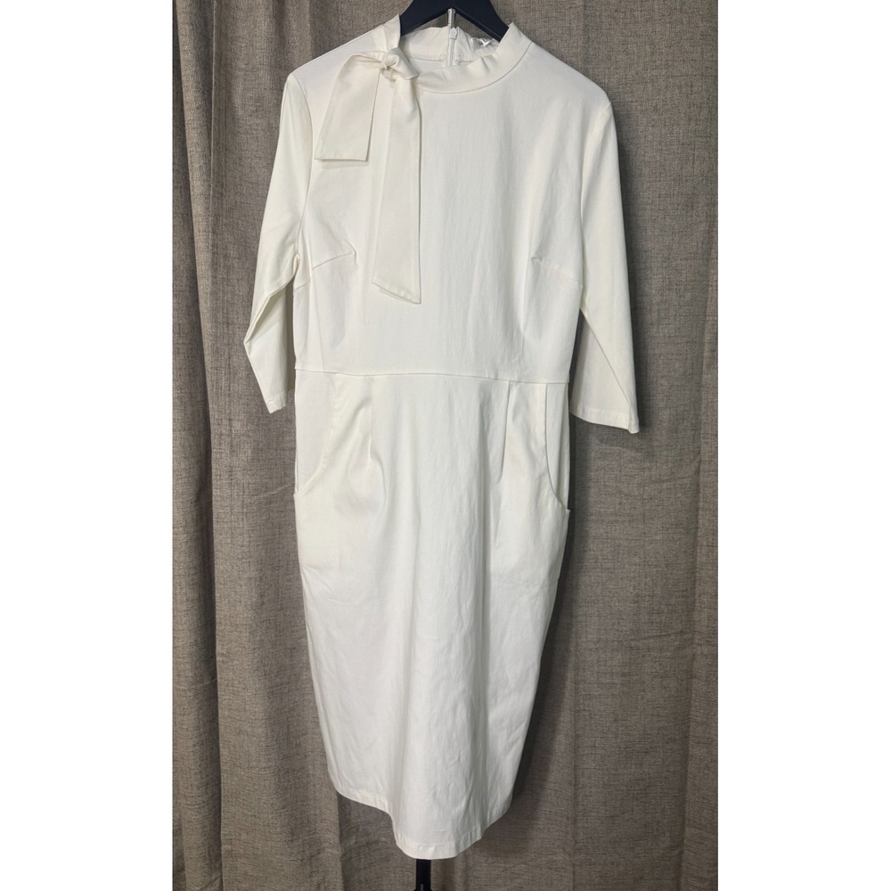White Mock Neck Sheath Dress‎ w Pockets Bow Detail XXL NWT